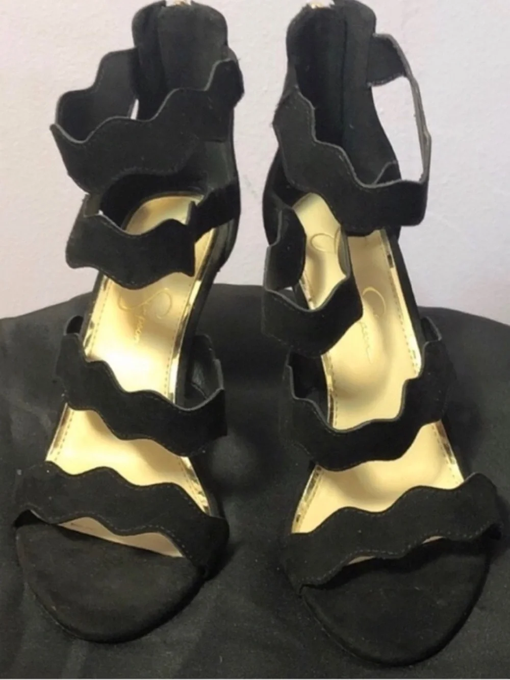 Jessica Simpson Black Scalloped Strappy Heeled Sandals - Women - Picture 3 of 6